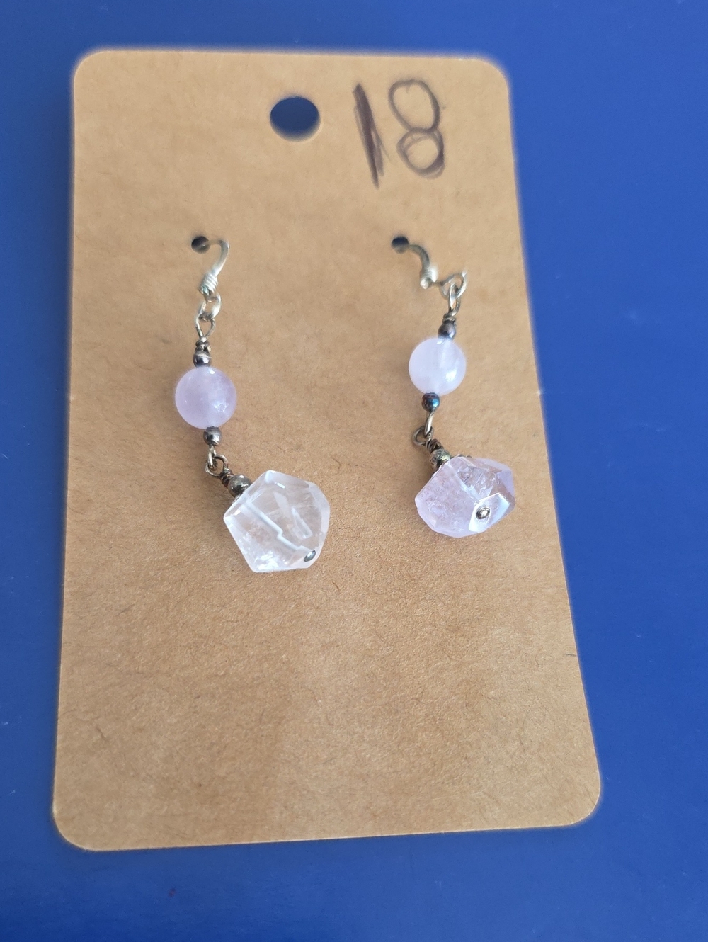 Delicate Light Pink Bead & Faceted Drop Earrings
